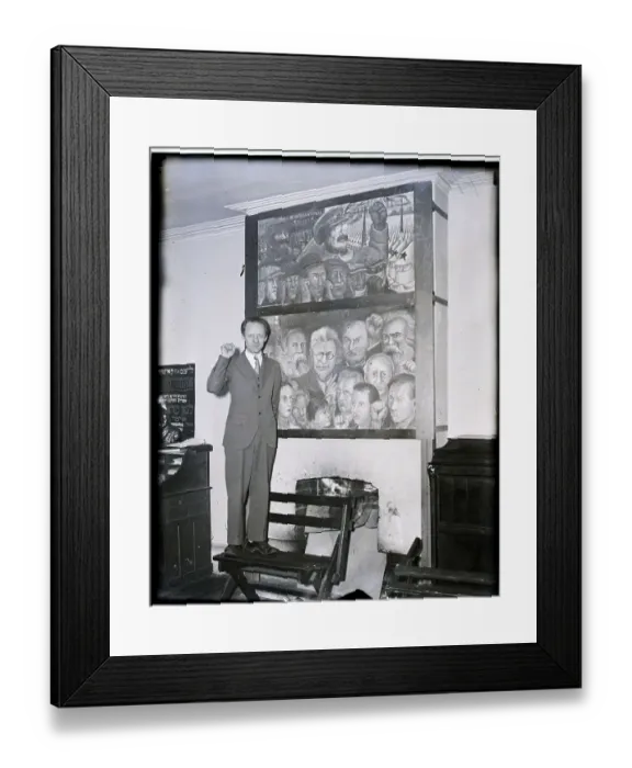 Framed Print : Arne Swabeck Stands in Front of Poster of Trotsky