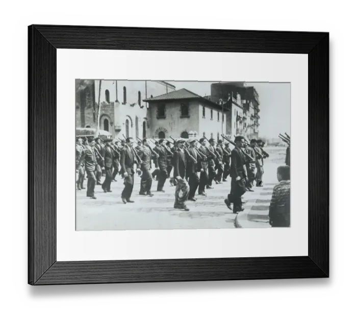 Framed Print : Rifle Carrying Civilians as New Police Recruits of Barcelona