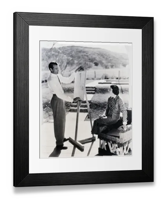 Framed Print : Gary Cooper Sketching on Porch with Wife Framed Print : Gary Cooper Sketching on Porch with Wife