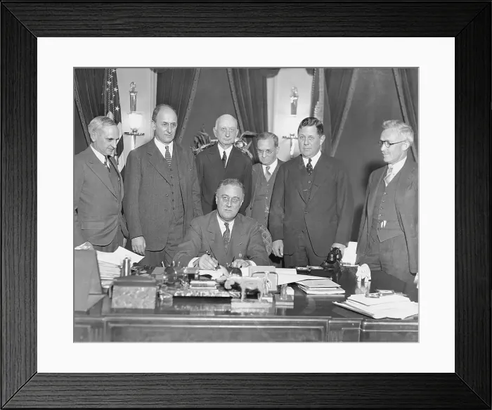 Framed Print : FDR Signs Gold Bill Framed Print : FDR Signs Gold Bill