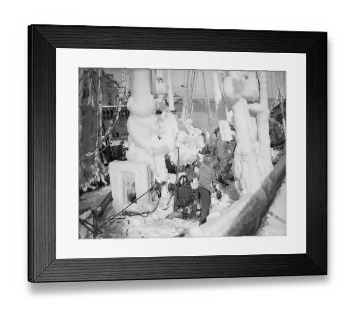 Framed Print : Sailor Chopping Ice Off of a Ship Framed Print : Sailor Chopping Ice Off of a Ship