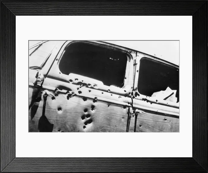Framed Print : View of Bullet Holes in Bonnie and Clyde Car Framed Print : View of Bullet Holes in Bonnie and Clyde Car