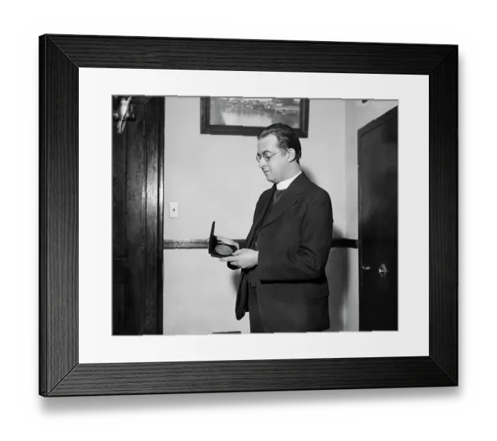 Framed Print : Abbe Georges Le Maitre Holding Medal Framed Print : Abbe Georges Le Maitre Holding Medal