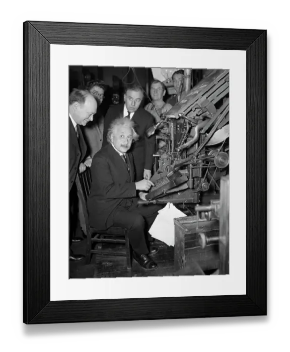 Framed Print : Albert Einstein At Typesetting Machine Framed Print : Albert Einstein At Typesetting Machine