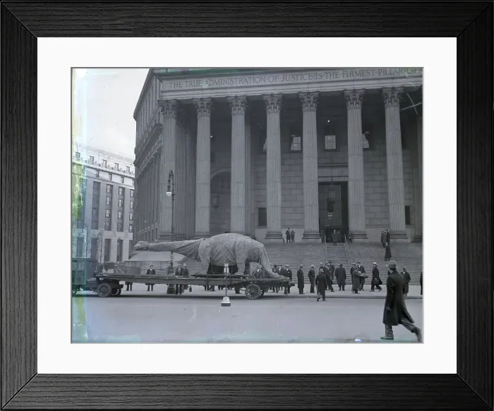 Framed Print : Dinosaur Model Seen Outside Of Court Framed Print : Dinosaur Model Seen Outside Of Court