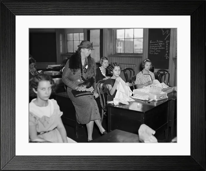 Framed Print : Eleanor Roosevelt Watches Student Sew in Class Framed Print : Eleanor Roosevelt Watches Student Sew in Class