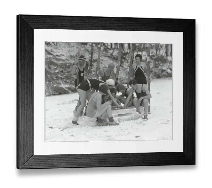 Framed Print : Women Solving Puzzle on Cake of Ice