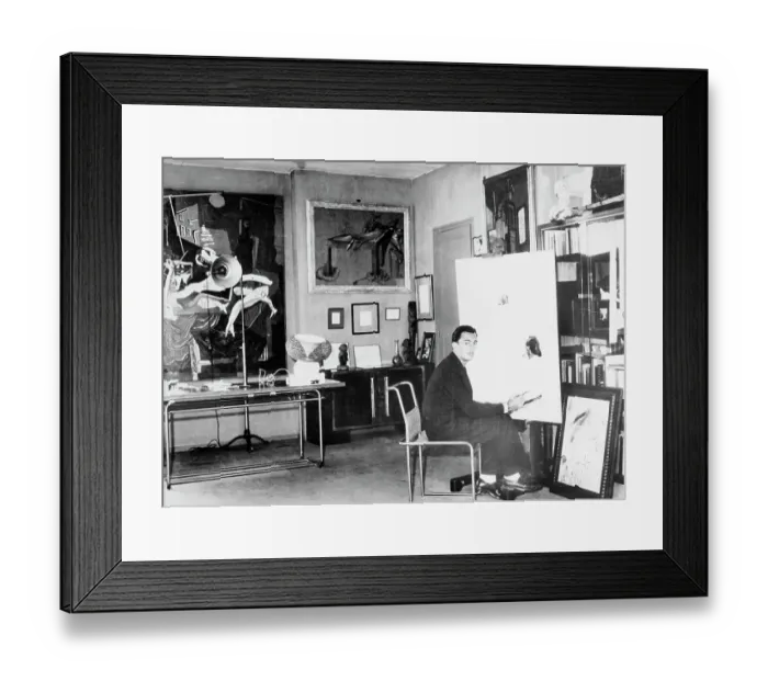 Framed Print : Salvador Dali Seated for Painting on Large Canvas Framed Print : Salvador Dali Seated for Painting on Large Canvas