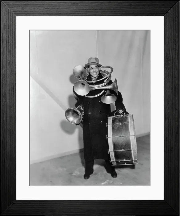 Framed Print : Jazz Musician Duke Ellington Carrying Horns and Drum Framed Print : Jazz Musician Duke Ellington Carrying Horns and Drum