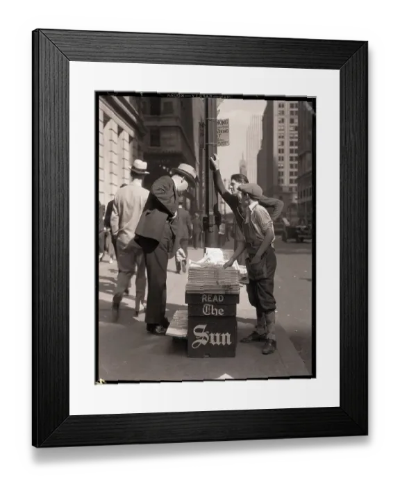 Framed Print : Newsboy Selling Newspapers on Street Framed Print : Newsboy Selling Newspapers on Street
