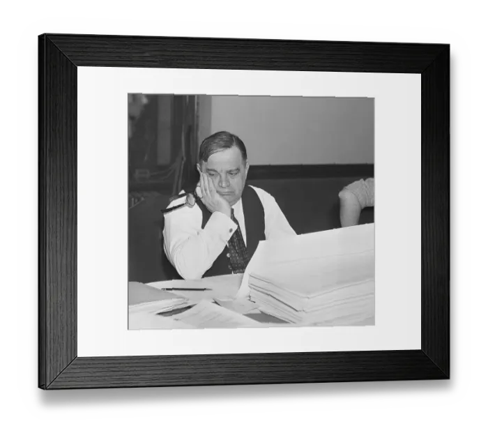 Framed Print : Mayor LaGuardia in Pensive Mood on First Day
