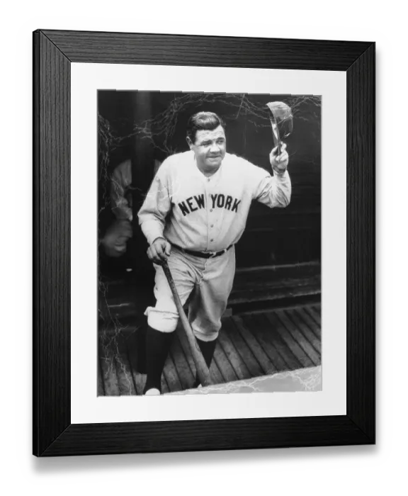 Framed Print : Babe Ruth Waving Hat in Dugout Framed Print : Babe Ruth Waving Hat in Dugout