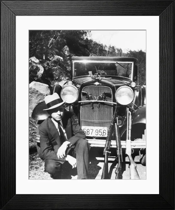 Framed Print : Clyde Barrow with Guns and Automobile Framed Print : Clyde Barrow with Guns and Automobile