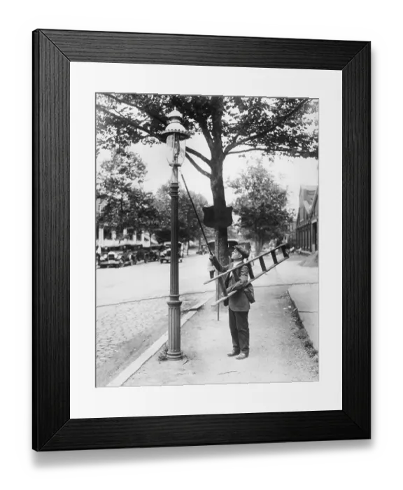 Framed Print : Lamplighter Lighting Street Lamps Framed Print : Lamplighter Lighting Street Lamps