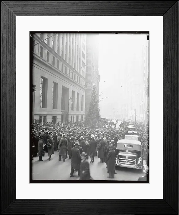 Framed Print : People Viewing Large Christmas Tree on Wall Street Framed Print : People Viewing Large Christmas Tree on Wall Street