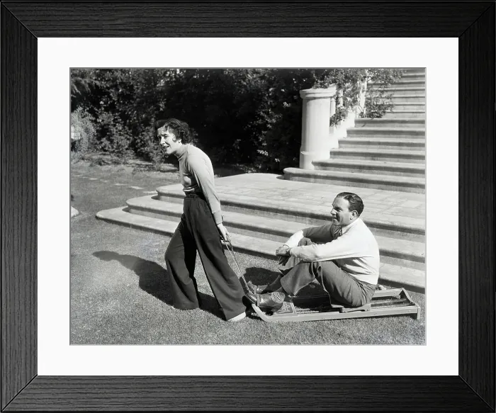 Framed Print : Grace Allen Pulling George Burns on Sled