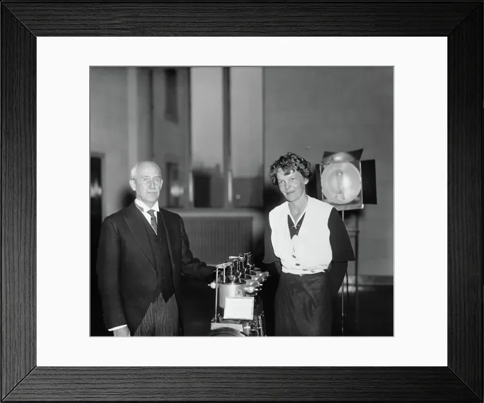 Framed Print : Orville Wright and Amelia Earhart Putnam Standing Near Airplane Parts Framed Print : Orville Wright and Amelia Earhart Putnam Standing Near Airplane Parts