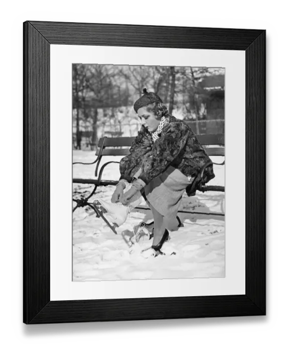 Framed Print : Mary Pickford Putting on Ice Skates Framed Print : Mary Pickford Putting on Ice Skates