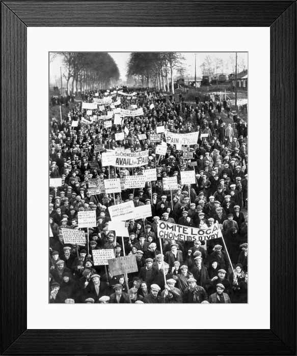 Framed Print : French Hunger Marchers with Signs Framed Print : French Hunger Marchers with Signs