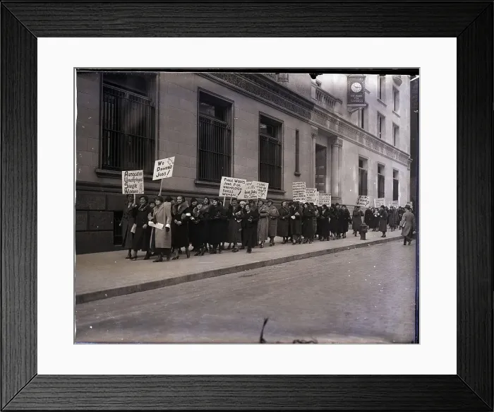 Framed Print : Women Marching to Employment Office Framed Print : Women Marching to Employment Office