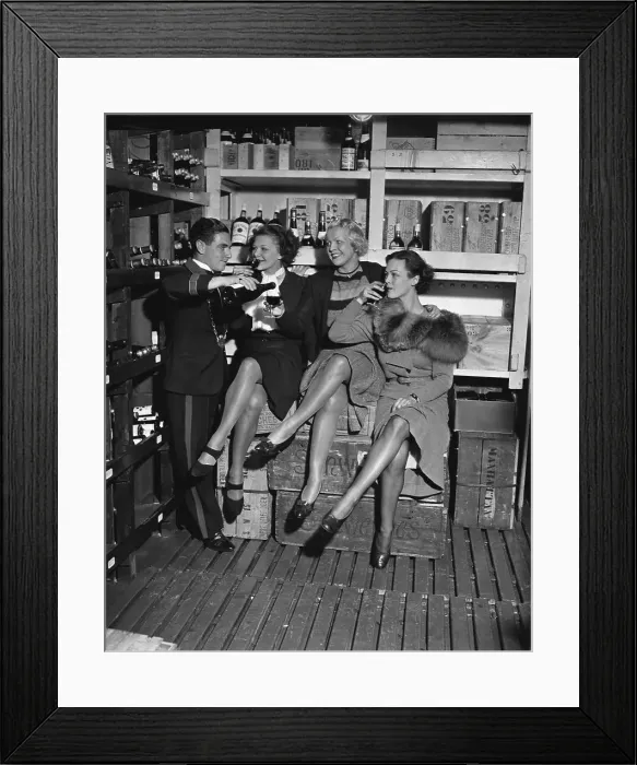 Framed Print : Wine Steward with Show Girls