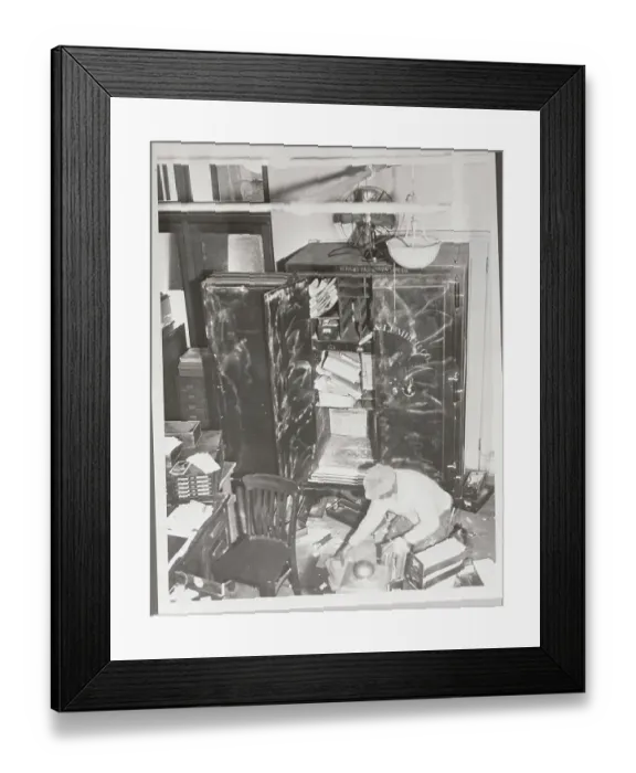 Framed Print : Workman Cleaning Debris after Robbery Framed Print : Workman Cleaning Debris after Robbery