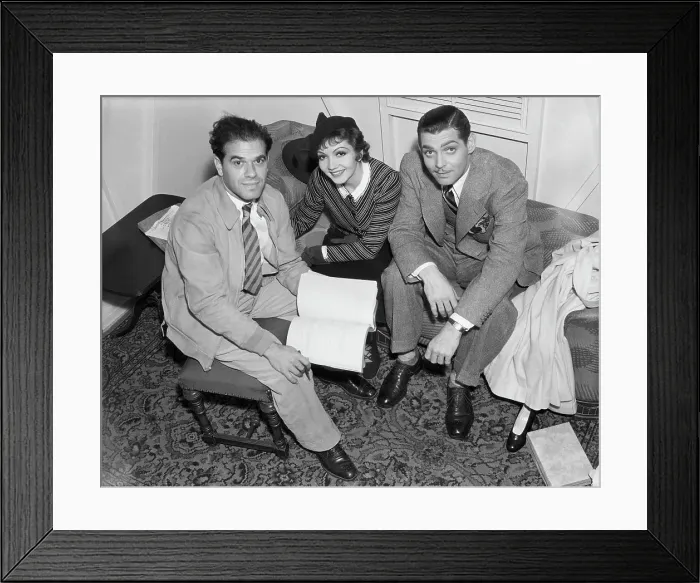Framed Print : Frank Capra, Claudette Colbert, and Clark Gable Reading Script