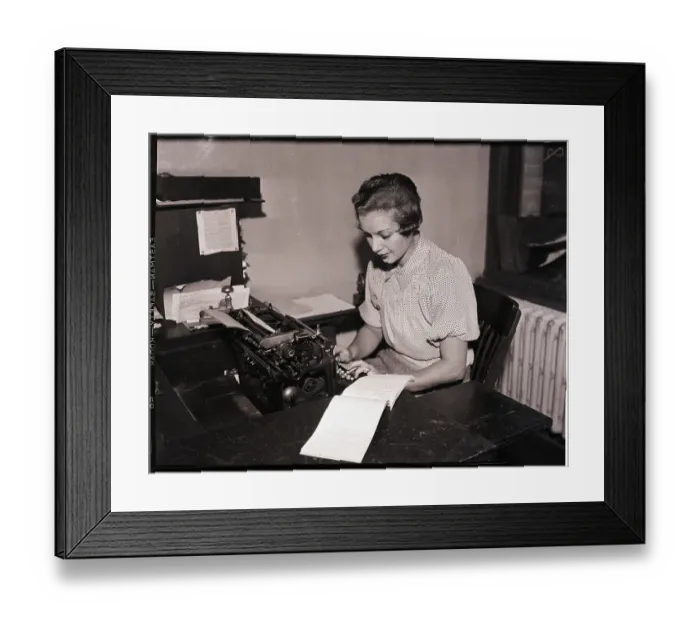 Framed Print : Young Woman Types from Shorthand Book Framed Print : Young Woman Types from Shorthand Book