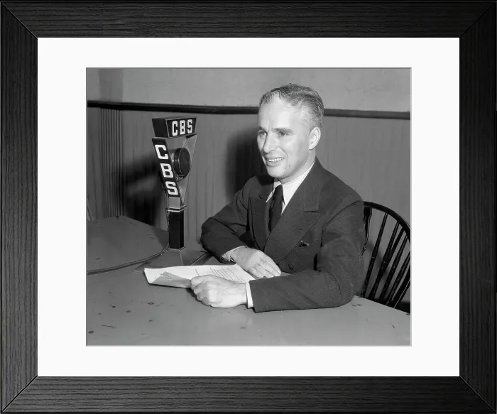 Framed Print : Charlie Chaplin Making a Radio Broadcast Framed Print : Charlie Chaplin Making a Radio Broadcast