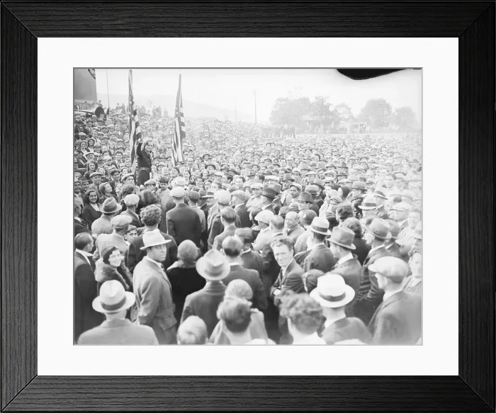 Framed Print : Woman Addresses Crowd of Striking Workers Framed Print : Woman Addresses Crowd of Striking Workers