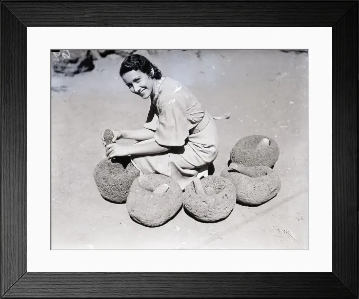 Framed Print : Woman Grinding Corn In Mortar Framed Print : Woman Grinding Corn In Mortar