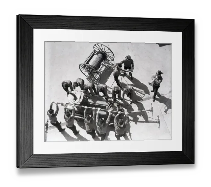 Framed Print : Firemen Manning Old Equipment Framed Print : Firemen Manning Old Equipment