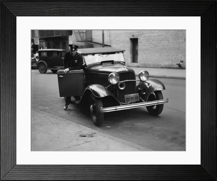 Framed Print : Policeman Exiting Car Framed Print : Policeman Exiting Car
