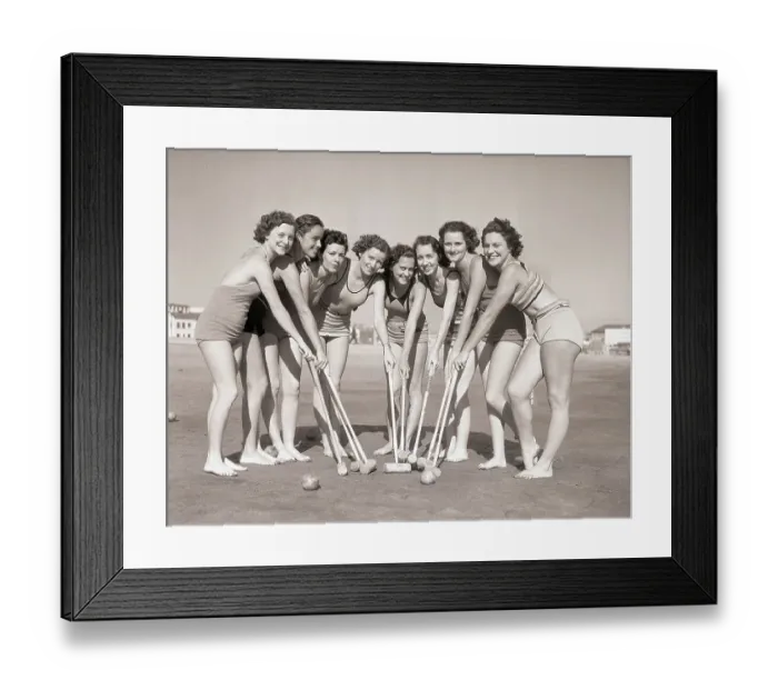 Framed Print : Young Women Playing Beach Croquet Framed Print : Young Women Playing Beach Croquet