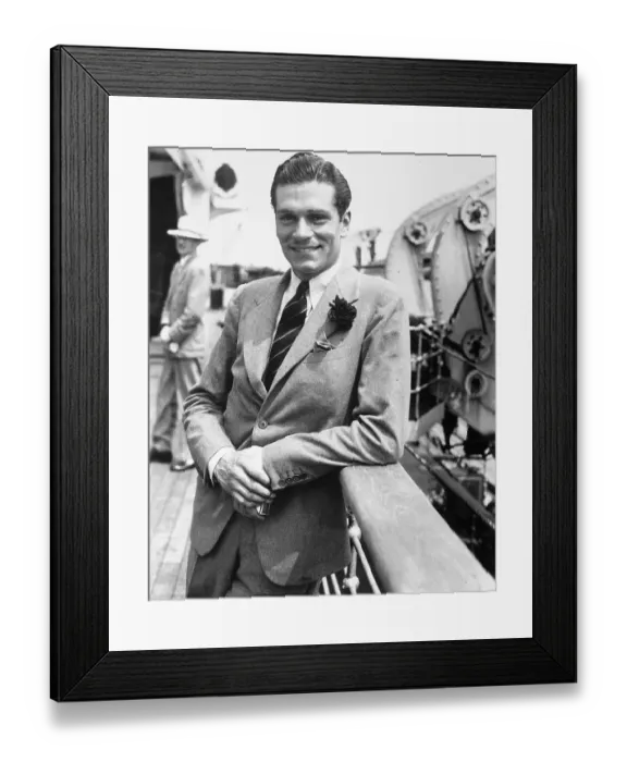 Framed Print : Laurence Olivier Leans Against Railing Framed Print : Laurence Olivier Leans Against Railing