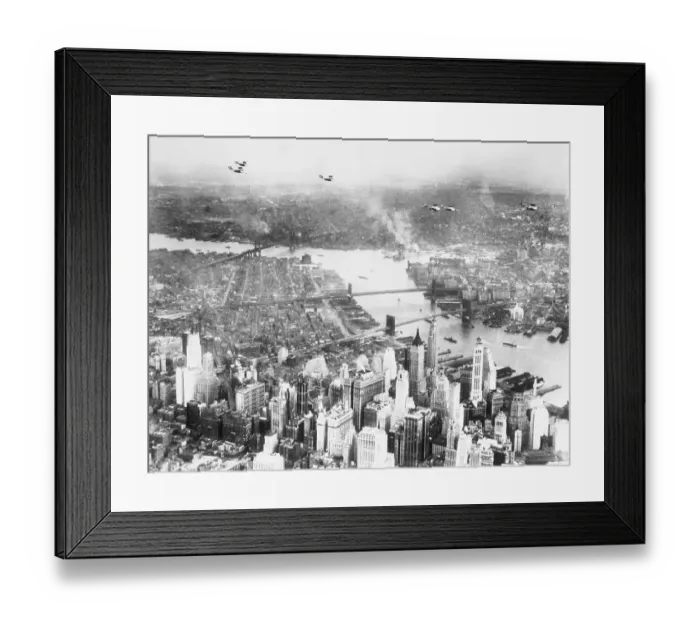 Framed Print : Aerial View Planes and Lower New York City Framed Print : Aerial View Planes and Lower New York City
