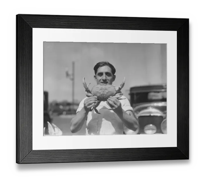 Framed Print : Man Holding Large Crab Framed Print : Man Holding Large Crab