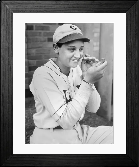 Framed Print : Jackie Mitchell Checking Her Face in Compact Mirror Framed Print : Jackie Mitchell Checking Her Face in Compact Mirror