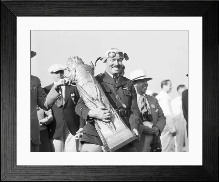 Framed Print : Roscoe Turner with Aircraft Trophy Framed Print : Roscoe Turner with Aircraft Trophy
