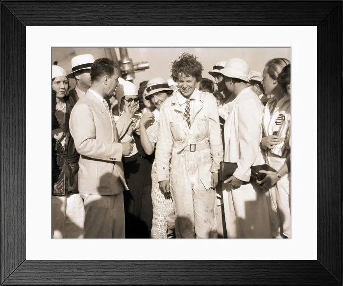 Framed Print : Ameilia Earhart Being Greeted at Airport