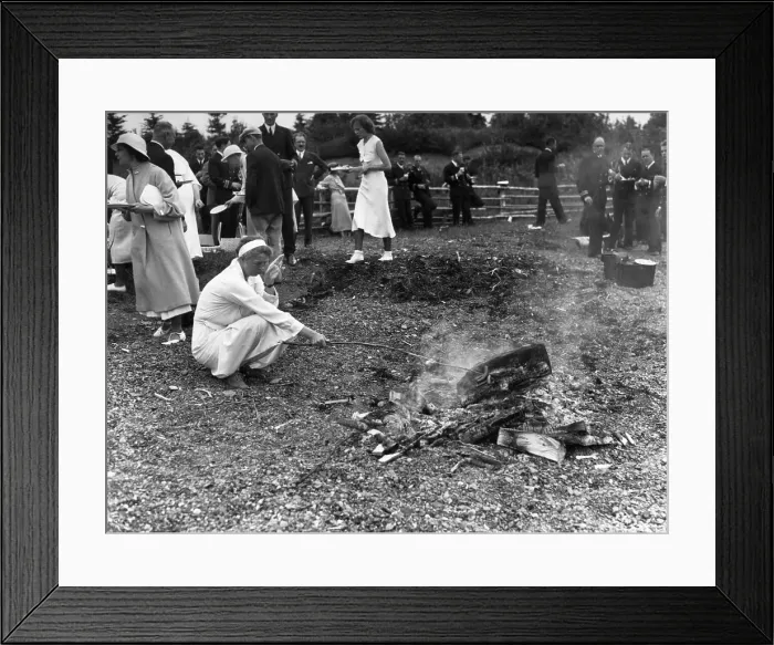 Framed Print : Eleanor Roosevelt Roasts Hot Dog on Camp Fire Framed Print : Eleanor Roosevelt Roasts Hot Dog on Camp Fire