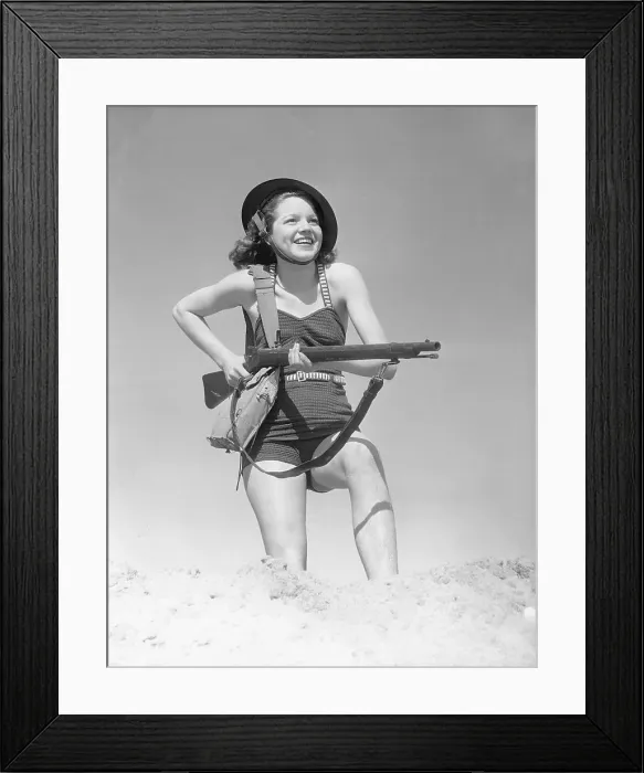Framed Print : Murel Crain Posing with Rifle Framed Print : Murel Crain Posing with Rifle
