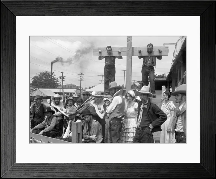 Framed Print : Crowd Surrounds Men in Stocks Framed Print : Crowd Surrounds Men in Stocks