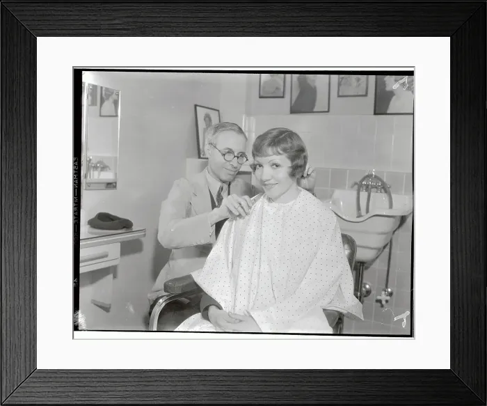 Framed Print : Claudette Colbert Getting Haircut Framed Print : Claudette Colbert Getting Haircut