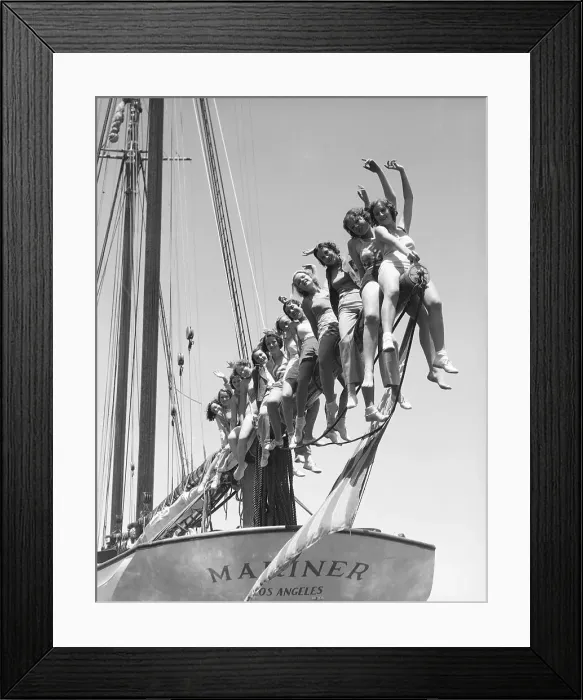 Framed Print : Sailorettes Pose on Yacht Mariner Framed Print : Sailorettes Pose on Yacht Mariner