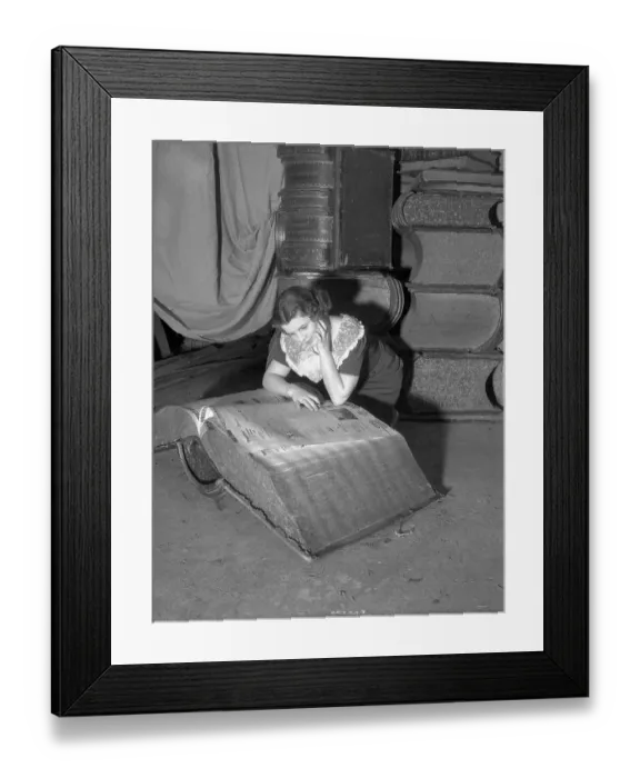 Framed Print : Woman Reading Giant Book Framed Print : Woman Reading Giant Book