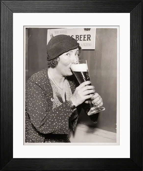 Framed Print : Polly Moran Drinking Beer