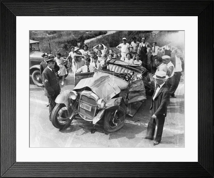 Framed Print : Onlookers and Police Viewing Car Crash Framed Print : Onlookers and Police Viewing Car Crash