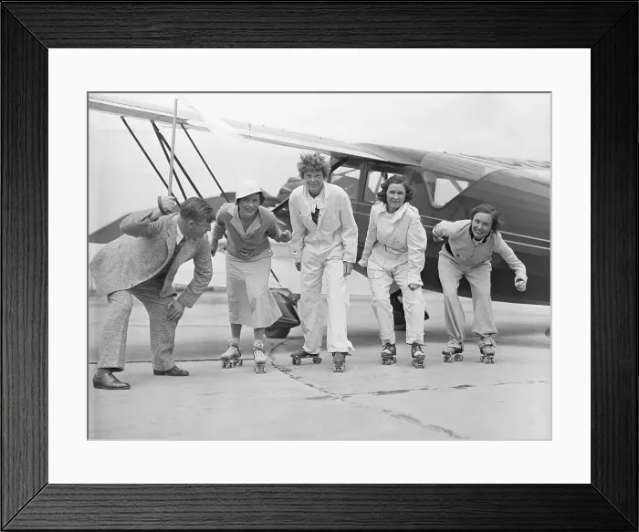 Framed Print : Amelia Earhart and Friends Roller Skating Framed Print : Amelia Earhart and Friends Roller Skating