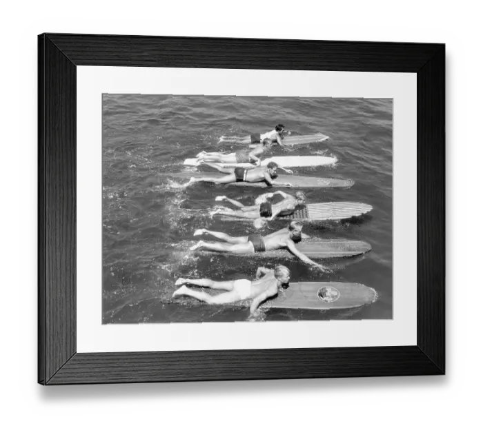 Framed Print : Men Swimming on Surfboards Framed Print : Men Swimming on Surfboards